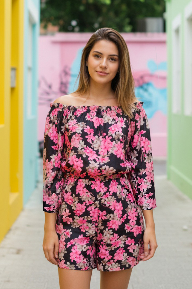 Combi short manche longue épaules dénudée 79€