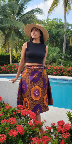 Jupe midi orange et violet