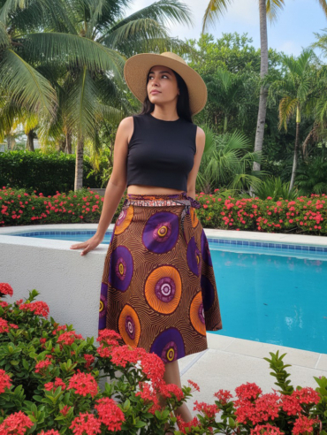 Jupe midi orange et violet