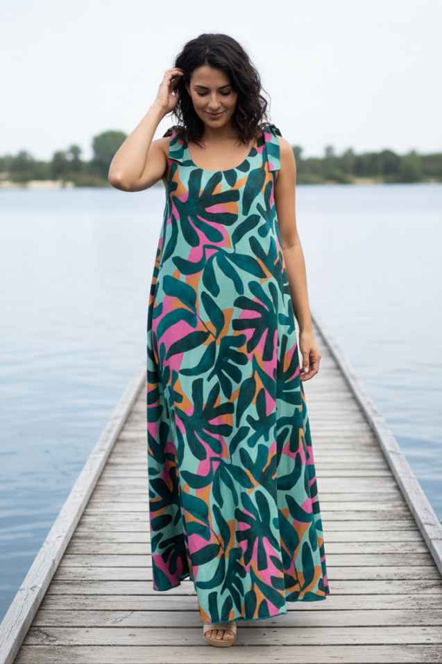 Robe longue avec noeuds aux épaules 119€